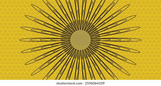 Beautiful fresh sunflowers with leaves on stalk on bright yellow background. Flat lay, top view, copy space. Autumn or summer Concept, harvest time, agriculture. vector