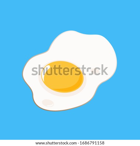 Beautiful fried egg on a blue background. Vector illustration.