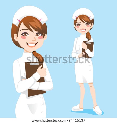 Beautiful friendly and confident nurse smiling holding clipboard