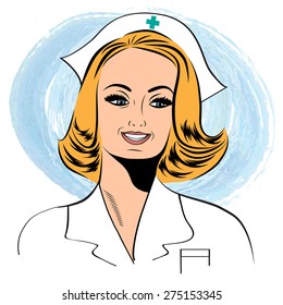 Beautiful friendly and confident nurse , vector illustration
