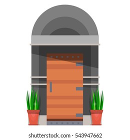 The beautiful front door. Design wooden doors in the house. Vector illustration isolated on white background.