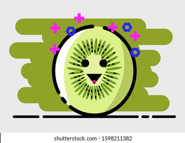 Beautiful fruit flat art design. Beautiful cute kiwi vector unique. Fruit vector. MBE style. Cute kiwi icon. Design for wallpaper, background, phone case, ETC.