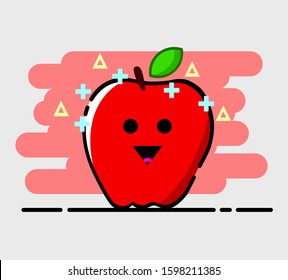 Beautiful fruit flat art design. Beautiful cute apple vector unique. Fruit vector. MBE style. Cute Apple icon. Design for wallpaper, background, phone case, ETC.