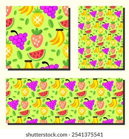 Beautiful fruit pattern decoration background design for background, wallpaper, backdrop, canvas printing.  Pattern banana grape pineapple vector
