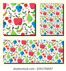 Beautiful fruit pattern decoration background design for background, wallpaper, backdrop, canvas printing. seamless background fruit apple cherry pear grape can be used for home walls 