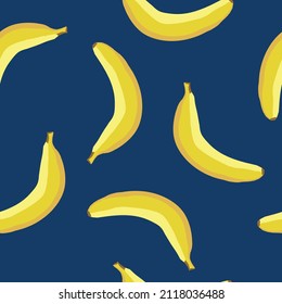 Beautiful fruit pattern. Ripe bananas . Blue background . seamless background. A bright template for fashionable prints.