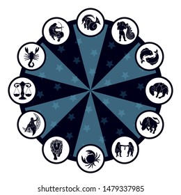 Beautiful full collection with black zodiac symbols on white background