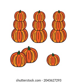Hermosas calabazas naranjas como los hombres de nieve para la halloween de vacaciones aisladas en un fondo blanco