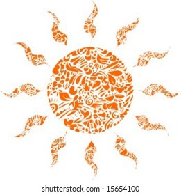 Beautiful funky sun symbol illustration for summer or vacation with detailed fantasy pattern inside. JPG vers. in my port