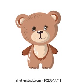 Beautiful funny cartoon bear. Cute, fluffy, omnivorous bear, family of mammals, squad of predatory animals. It is widespread and lives in North America, northern Europe and Asia. Vector illustration.