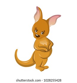 Beautiful funny cartoon kangaroo. Colorful animal of kangaroos, family of marsupial mammals, spread more in plains of Australia and New Zealand. Popular character in modern zoos. Vector illustration.