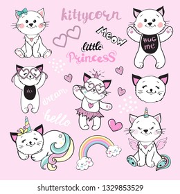 beautiful funny cat collection on a pink background