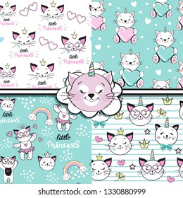 beautiful funny cat seamless pattern collection