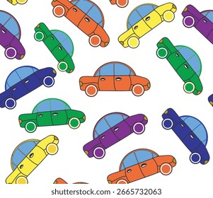 Schöne lustige kindliche Vektor nahtlosen Hintergrund mit handgezeichneten mehrfarbigen Autos