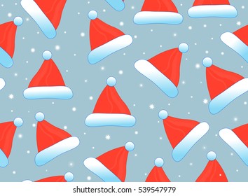 Beautiful funny childish vector seamless pattern with Santa's hats. Merry Christmas and happy new year decorative endless texture. You can use any color of background