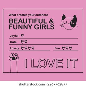 beautiful funny girl cat slogan t shirt design 