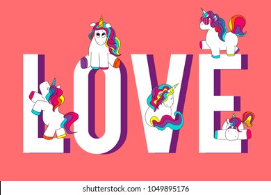 Beautiful and funny hand drawn unicorn love typhography design vector 