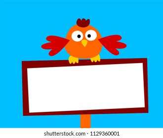 Beautiful and funny illustration of a small bird perched on a poster