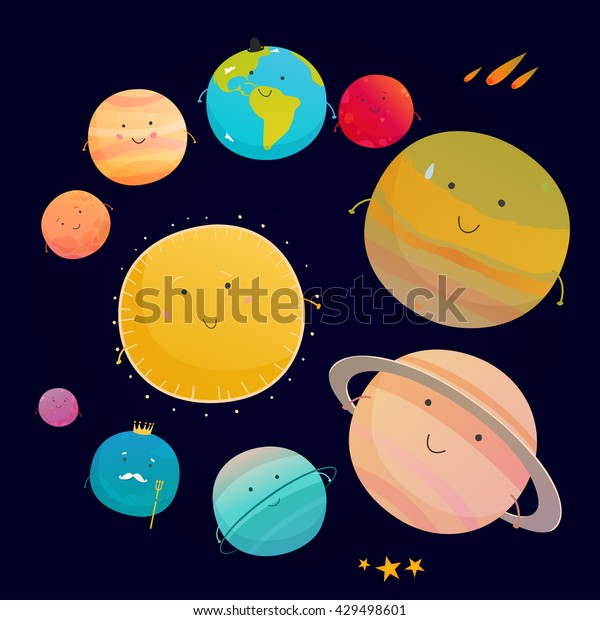 Beautiful Funny Planet Solar System Smiles Stock Vector (Royalty Free ...