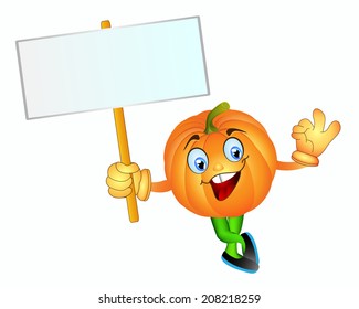 beautiful funny pumpkin boy holding a poster for printing