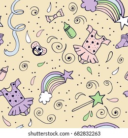 Beautiful and funny seamless pattern with hand-drawn elements made in vector