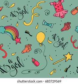 Beautiful and funny seamless pattern with hand-drawn elements made in vector