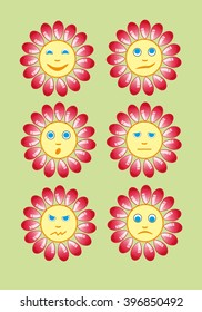 Beautiful and funny yellow smiley in a small set of sun. Vector illustration