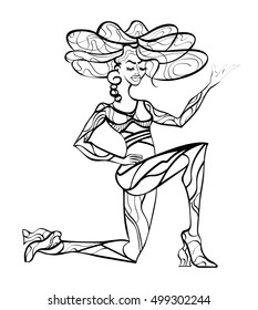 Beautiful futuristic girl in a space suit.Cosmic girl.lines