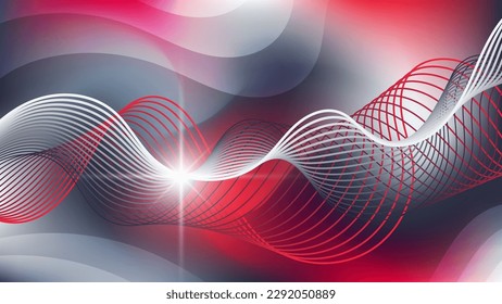 Beautiful futuristic wallpaper. A flash of light, intertwining wavy lines against a backdrop of overlapping abstract shapes and mixing colors. Vector.