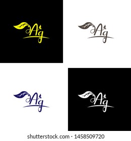 Beautiful A G letters with leaf. Handwriting, Signature, wedding, fashion, boutique, jewelry, botanical , floral logo creative Vector logo Design template
