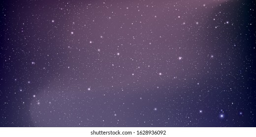 Beautiful galaxy background with nebula cosmos between gradient pink sky and purple sky in the space and bright shining stars in universal. Vector illustration.