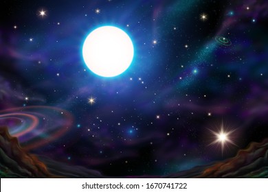 Beautiful galaxy universe sky with full moon background