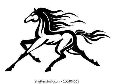 Beautiful gallop running black horse. Vector illustration