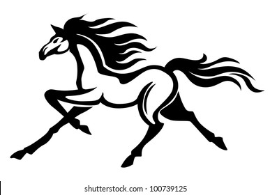Beautiful gallop running black stallion. Vector illustration