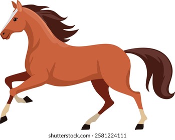 Beautiful galloping horse vector illustration with a sleek brown coat.