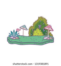 beautiful garden bush and fungus landscape scene