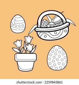 Beautiful Garden Flower and Easter Egg Digital Stamp