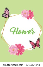 beautiful garden flower frame with Flower type and butterflies for  poster vector illustration design