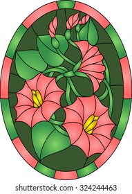 Beautiful garden flowers and bouton, floral vector composition in stained glass window