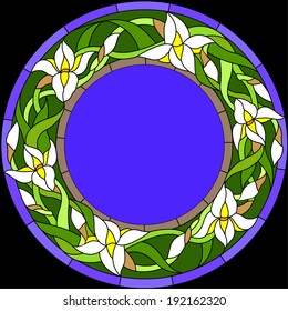 Beautiful garden flowers and bouton of Iris, floral vector circle