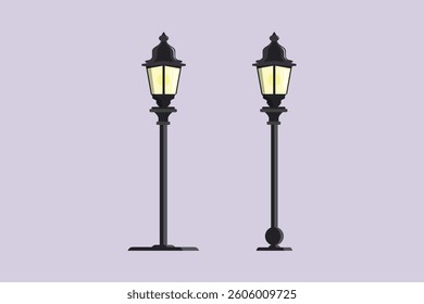 Beautiful garden lights.  Park bench concept. Colored flat vector illustration isolated