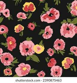 Beautiful garden pink flower pattern. Botanical Motifs are scattered randomly. Seamless vector texture. For fashion prints. Printing in hand-drawn style on bright white background color