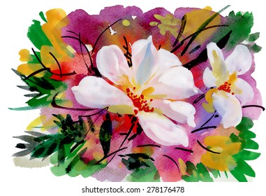 Beautiful garden summer flowers, watercolor vector illustration
