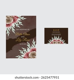 Beautiful garden wedding invitation with blooming floral arrangement and soft hues
