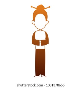 Beautiful geisha cartoon on orange lines