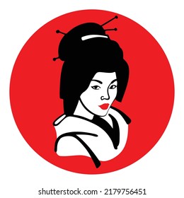 Beautiful Geisha On The Japanese Flag