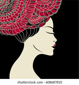 Beautiful geisha portrait.Vector art.