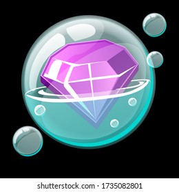 Una hermosa joya en una burbuja de jabón de dibujos animados. diamante violento en una tierna burbuja.