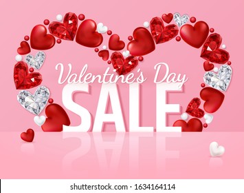 Beautiful gemstone heart for Valentines Day card. Jewelry gift.  Winter holidays. Vector illustration EPS10.