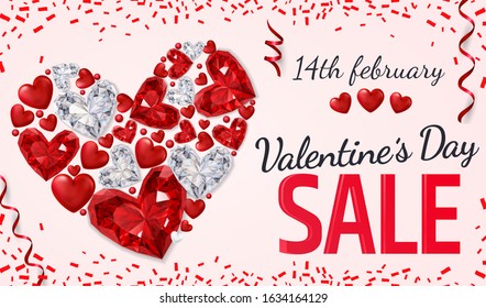 Beautiful gemstone heart for Valentines Day card. Jewelry gift.  Winter holidays. Vector illustration EPS10.